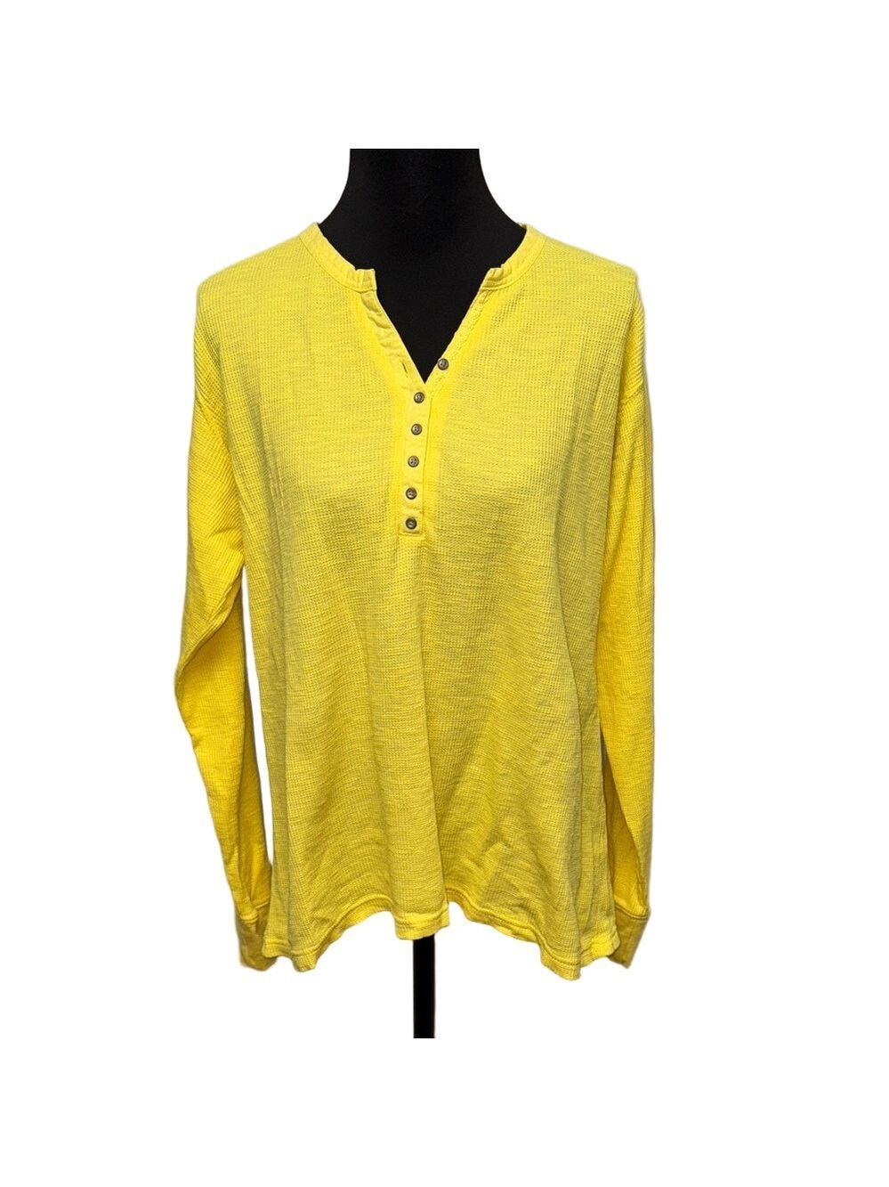 Cabela’s 2XL Bright Yellow Waffle Knit Long Sleeve Henley Top